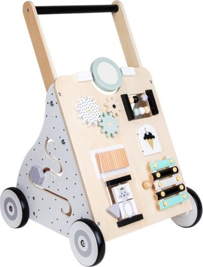 Houten Activiteiten Loopwagen, Montessori looptrainer en sensorisch speelgoed voor baby's, op houten vloer